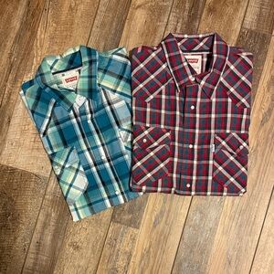 Levi's Men's Casual Plaid Shirts - Blue and Red